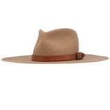 Ninakuru long brim wool hat with leather band and buckle.