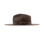 Ninakuru long brim wool hat with leather band and buckle.