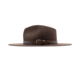 Ninakuru long brim wool hat with leather band and buckle.