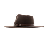 Ninakuru long brim wool hat with leather band and buckle.