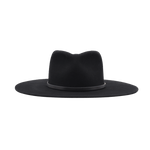 Ninakuru long brim wool hat with black leather band and eyelets. Leather interior band.