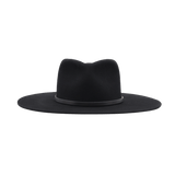 Ninakuru long brim wool hat with black leather band and eyelets. Leather interior band.