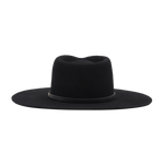 Ninakuru long brim wool hat with black leather band and eyelets. Leather interior band.