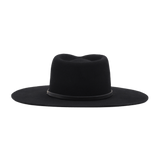 Ninakuru long brim wool hat with black leather band and eyelets. Leather interior band.