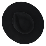 Ninakuru long brim wool hat with black leather band and eyelets. Leather interior band.