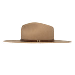 Ninakuru long brim wool hat with brown leather band and eyelets. Leather interior band.