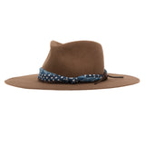 Ninakuru wool hat with cotton wrap band and leather lace.