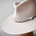 Ninakuru wool hat with cotton wrap band and leather lace.