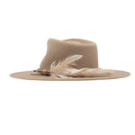 Ninakuru wool hat with braided leather and game feather.