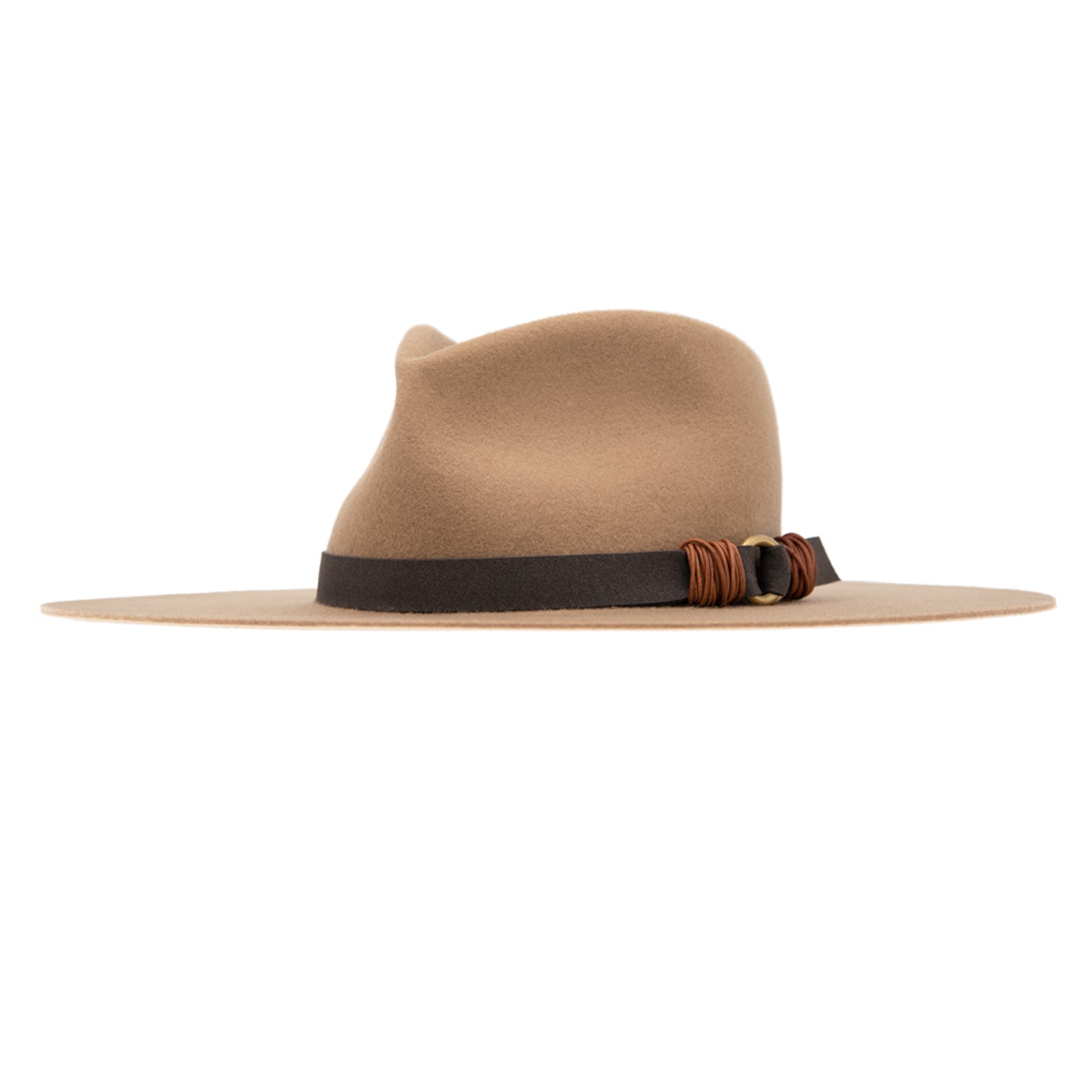 Ninakuru wool hat with vegan band and brass loops.