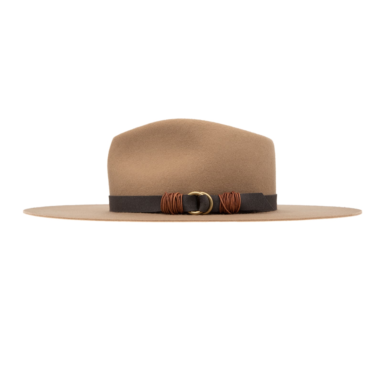 Ninakuru wool hat with vegan band and brass loops.