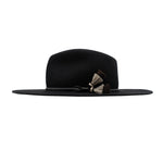 Ninakuru long brim wool hat with leather band and horsehair tassels.