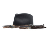 Ninakuru wool felt hat with leather and labradorite.