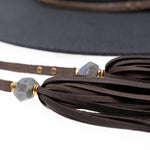 Ninakuru wool felt hat with leather and labradorite.