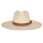 Ninakuru long brim Panama hat with leather band and buckle. Cotton interior band.