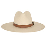 Ninakuru long brim Panama hat with leather band and buckle. Cotton interior band.
