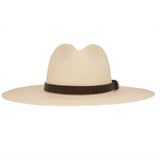 Ninakuru long brim Panama hat with leather band and buckle.