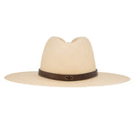 Ninakuru long brim Panama hat with leather embellished band, line stitch.