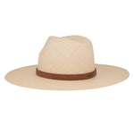 Ninakuru long brim Panama hat with leather embellished band, line stitch.