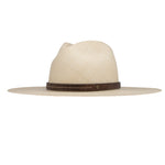 Ninakuru long brim Panama hat with leather embellished band, line stitch.