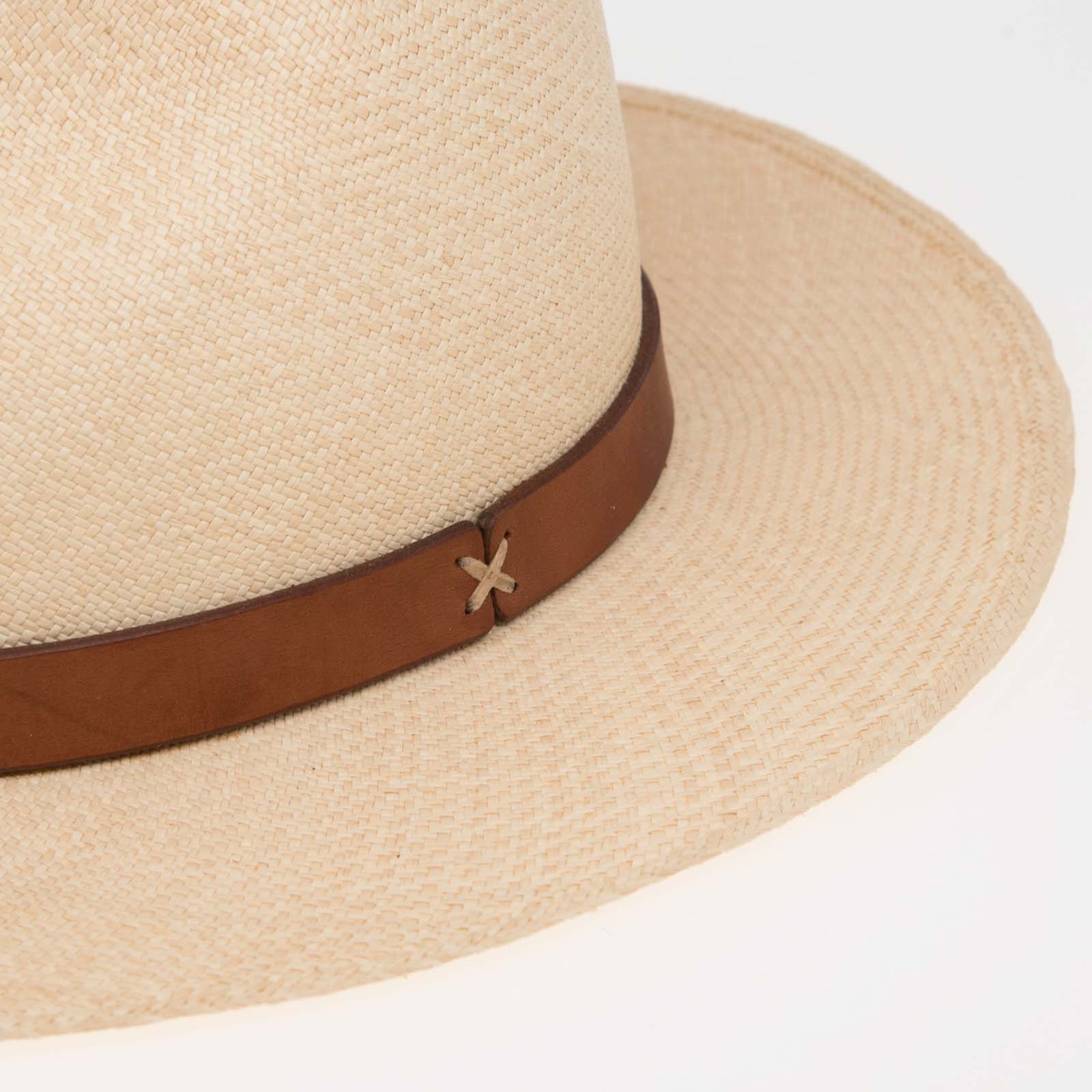 Ninakuru long brim Panama hat with hand stitched leather band.