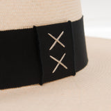 Ninakuru long brim Panama hat with grosgrain ribbon with stitched loop.