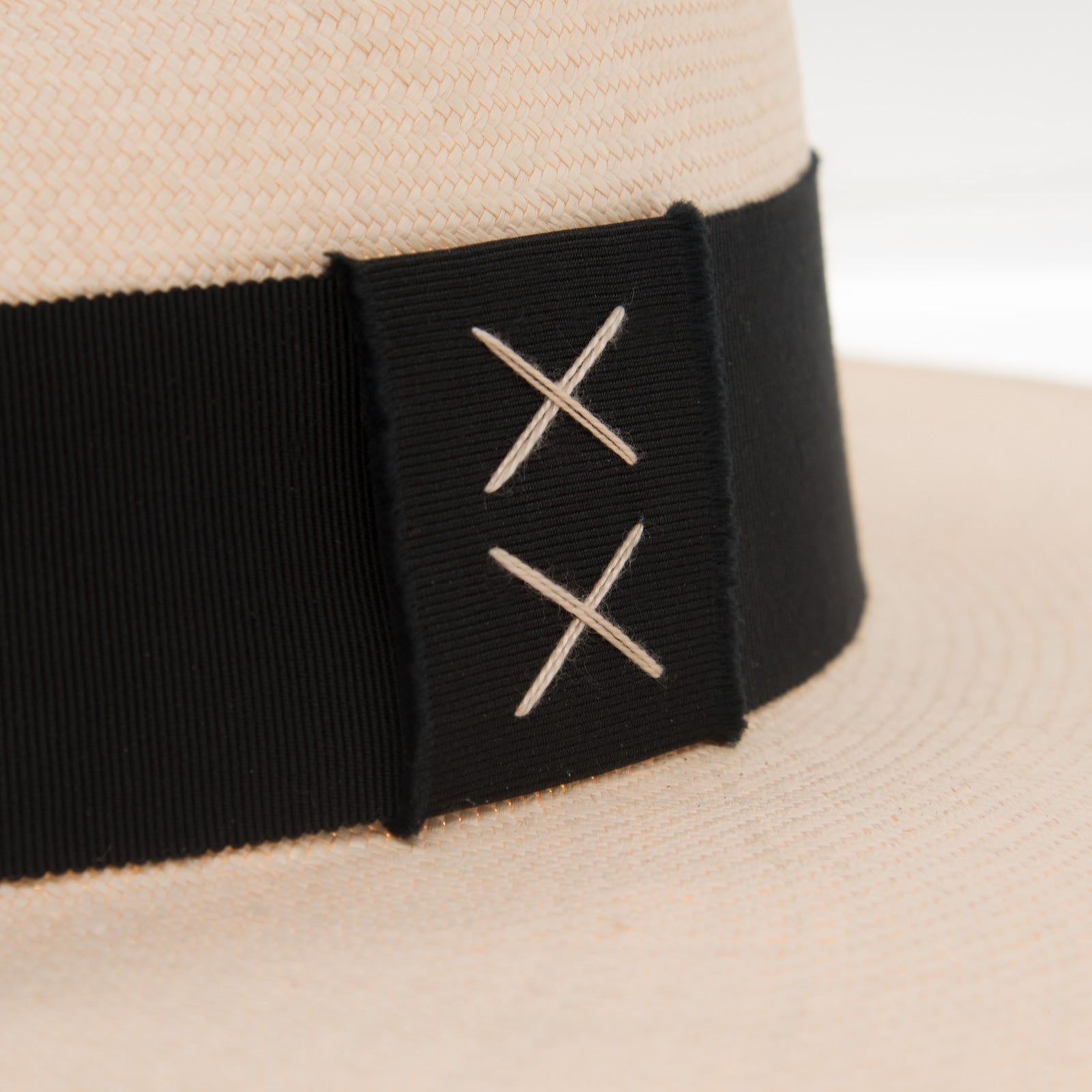 Ninakuru long brim Panama hat with grosgrain ribbon with stitched loop.