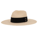 Ninakuru long brim Panama hat with grosgrain ribbon with stitched loop.