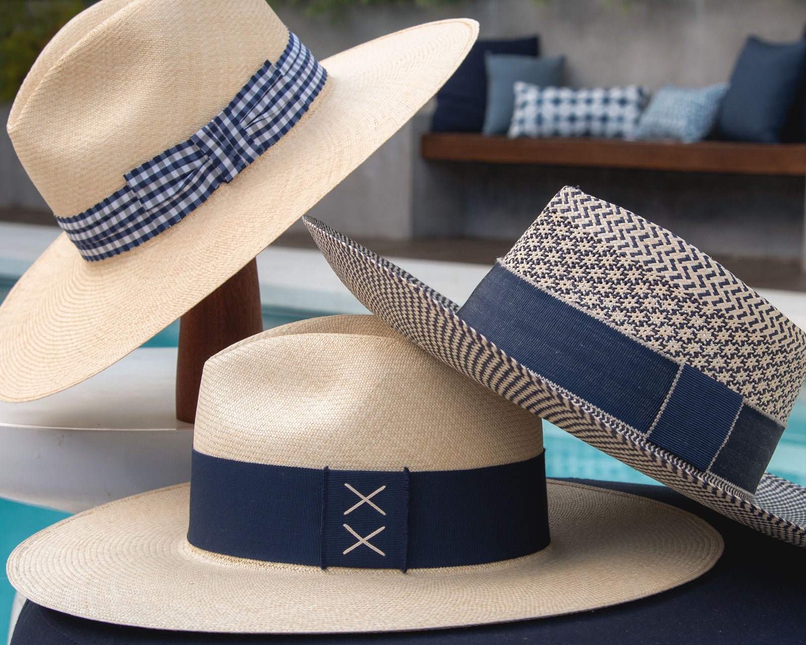 Ninakuru long brim Panama hat with grosgrain ribbon with stitched loop.