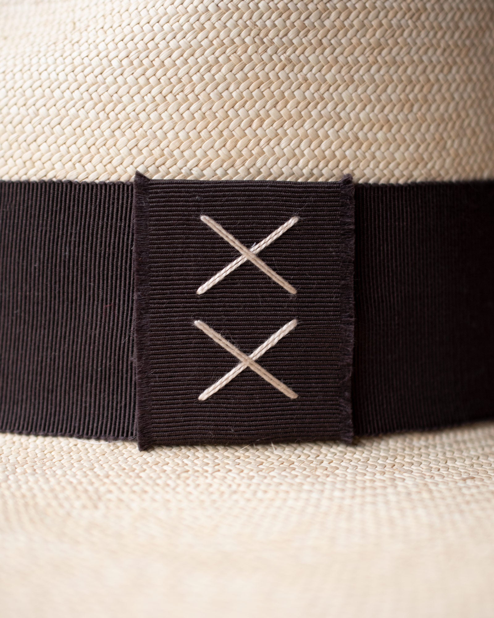 Ninakuru long brim Panama hat with grosgrain ribbon, stitched loop.