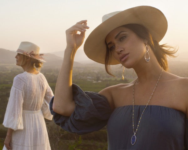 Ninakuru long brim Panama hat with vintage brocade ribbon. Cotton interior band.