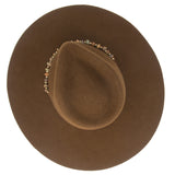Ninakuru long brim wool hat with leather band, turquoise nuggets. Leather interior band.