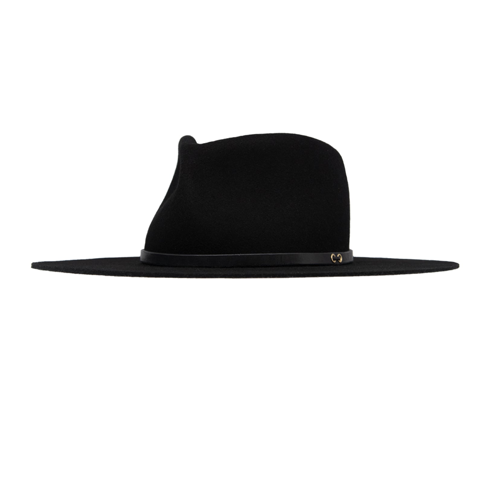 Ninakuru long brim wool hat with brown leather band and eyelets. Leather interior band.