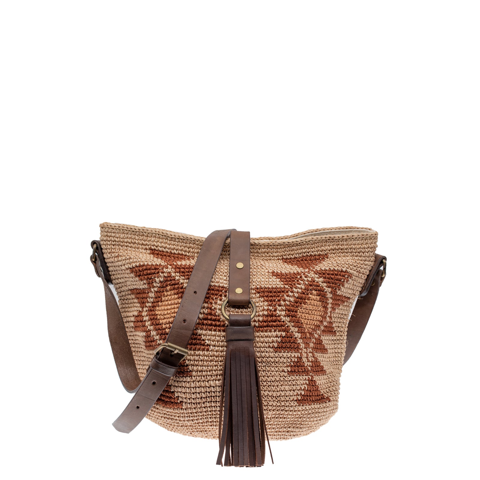Agave straw handwoven bag with leather straps.