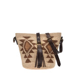 Agave straw handwoven bag with leather straps.