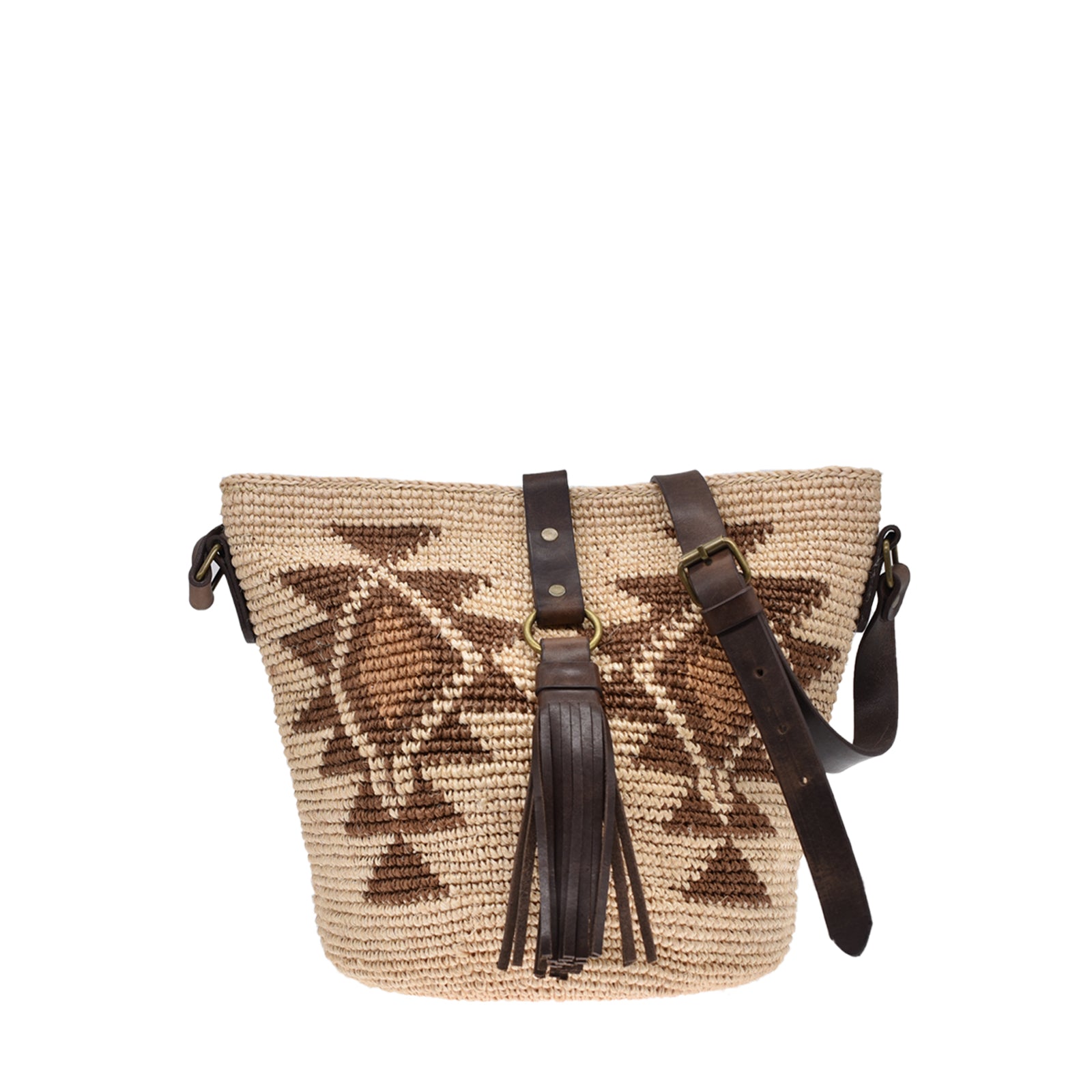 Agave straw handwoven bag with leather straps.