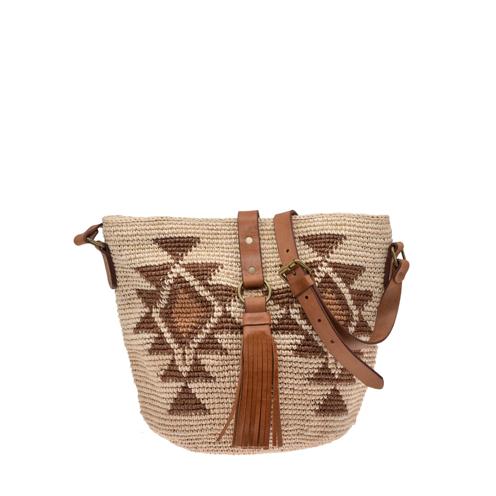 Agave straw handwoven bag with leather straps.