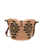 Agave straw handwoven bag with leather straps.