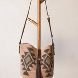 Agave straw handwoven bag with leather straps.