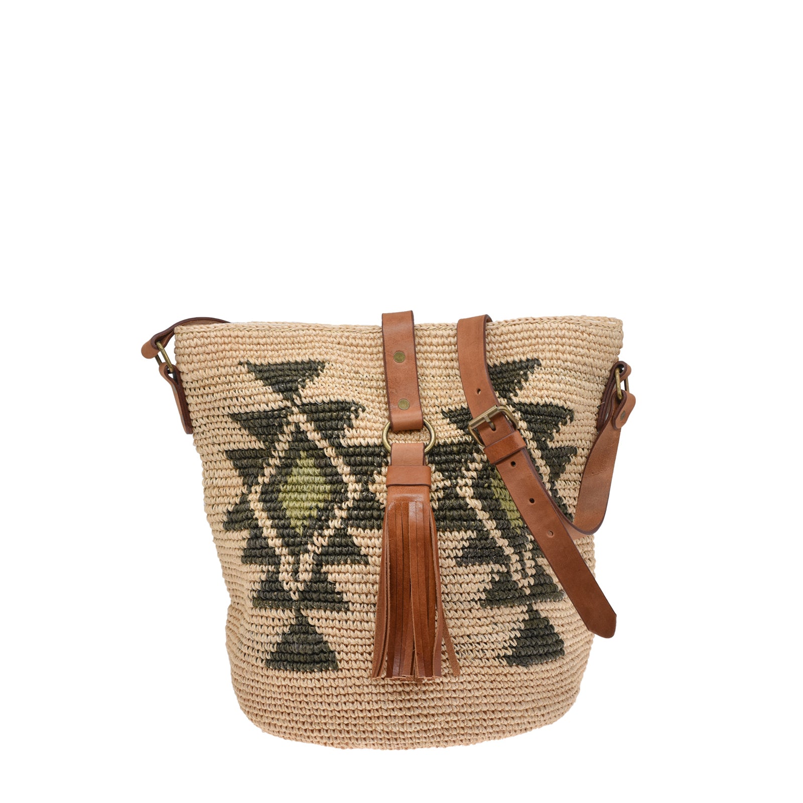 Agave straw handwoven bag with leather straps.