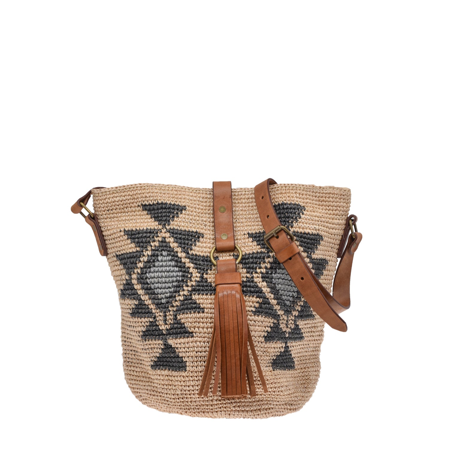 Agave straw handwoven bag with leather straps.