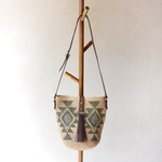 Agave straw handwoven bag with leather straps.