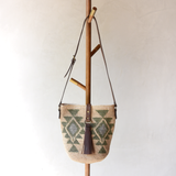 Agave straw handwoven bag with leather straps.