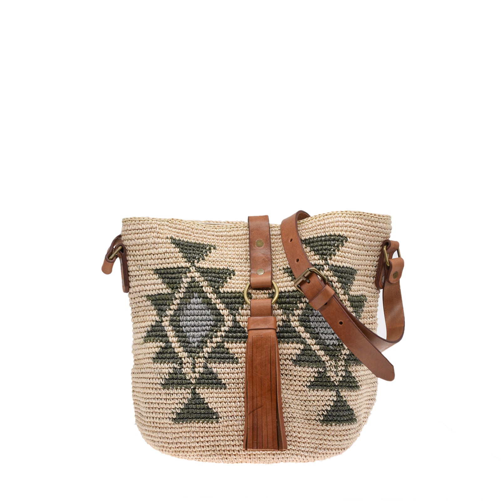Agave straw handwoven bag with leather straps.