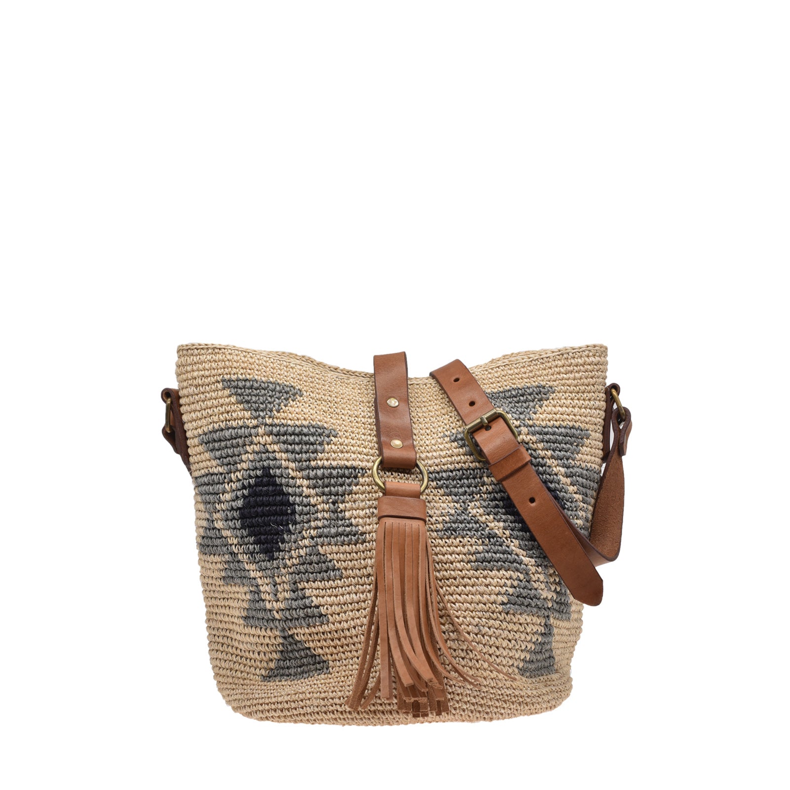 Agave straw handwoven bag with leather straps.