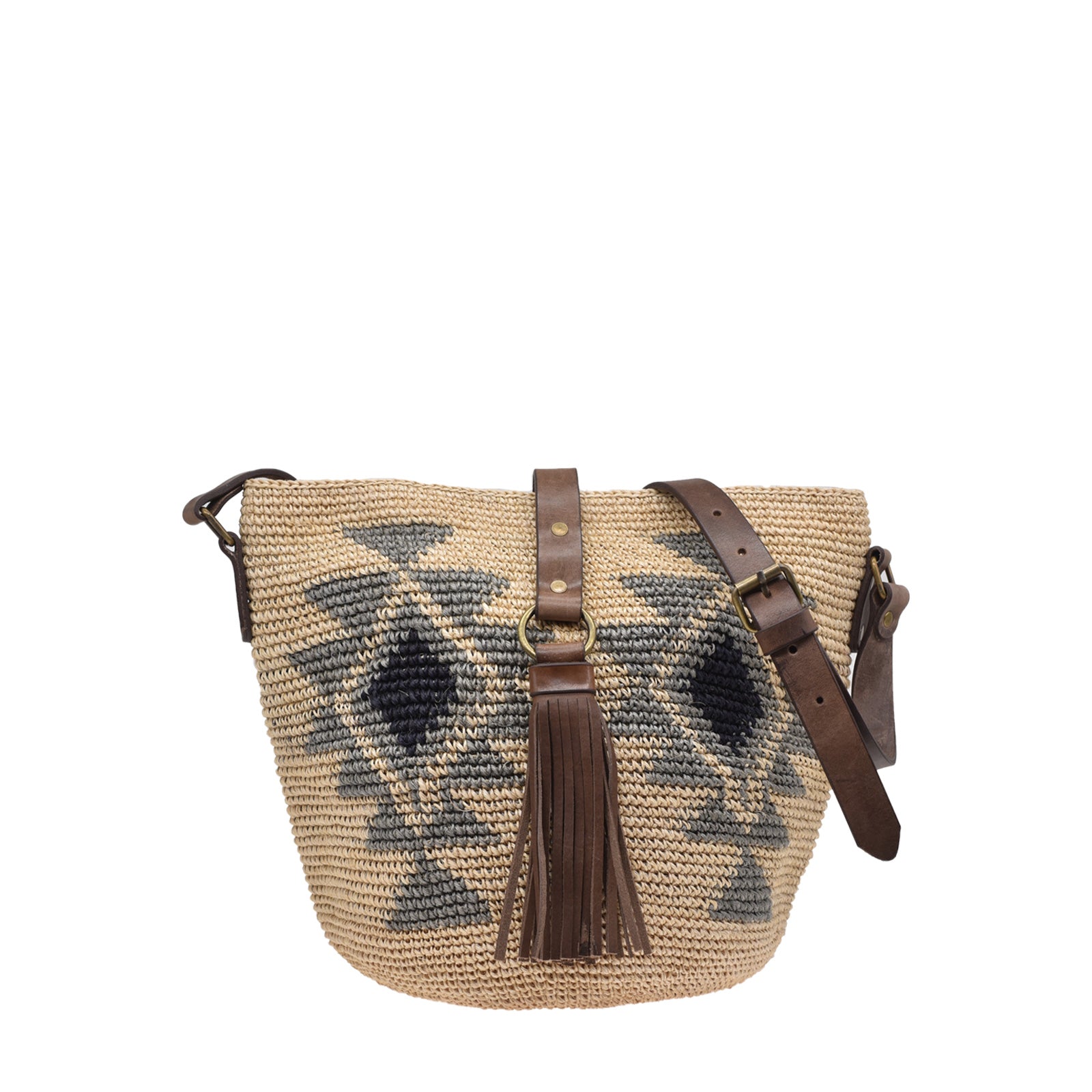 Agave straw handwoven bag with leather straps.