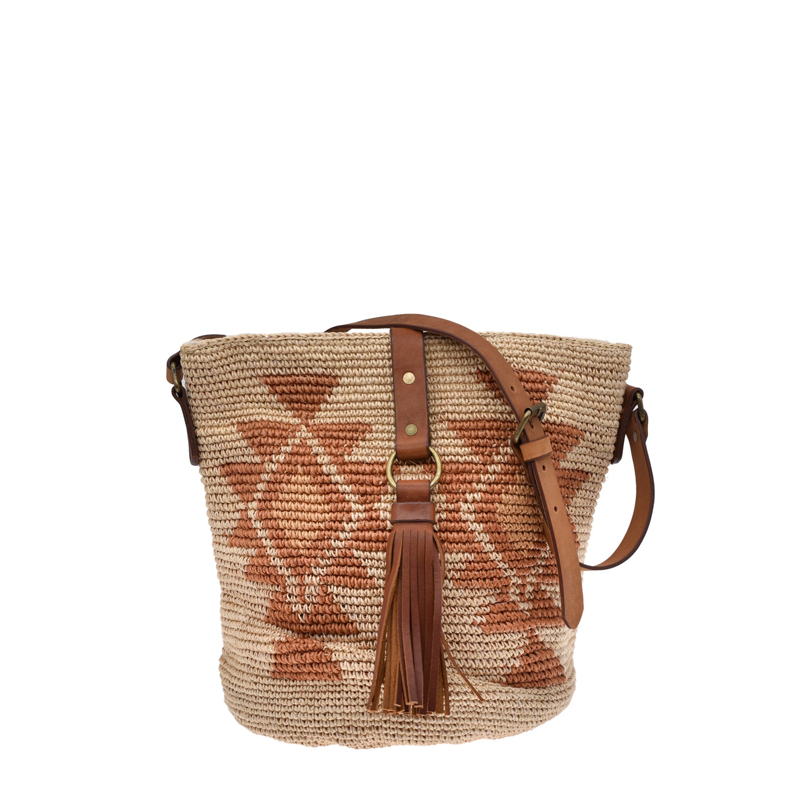 Agave straw handwoven bag with leather straps.