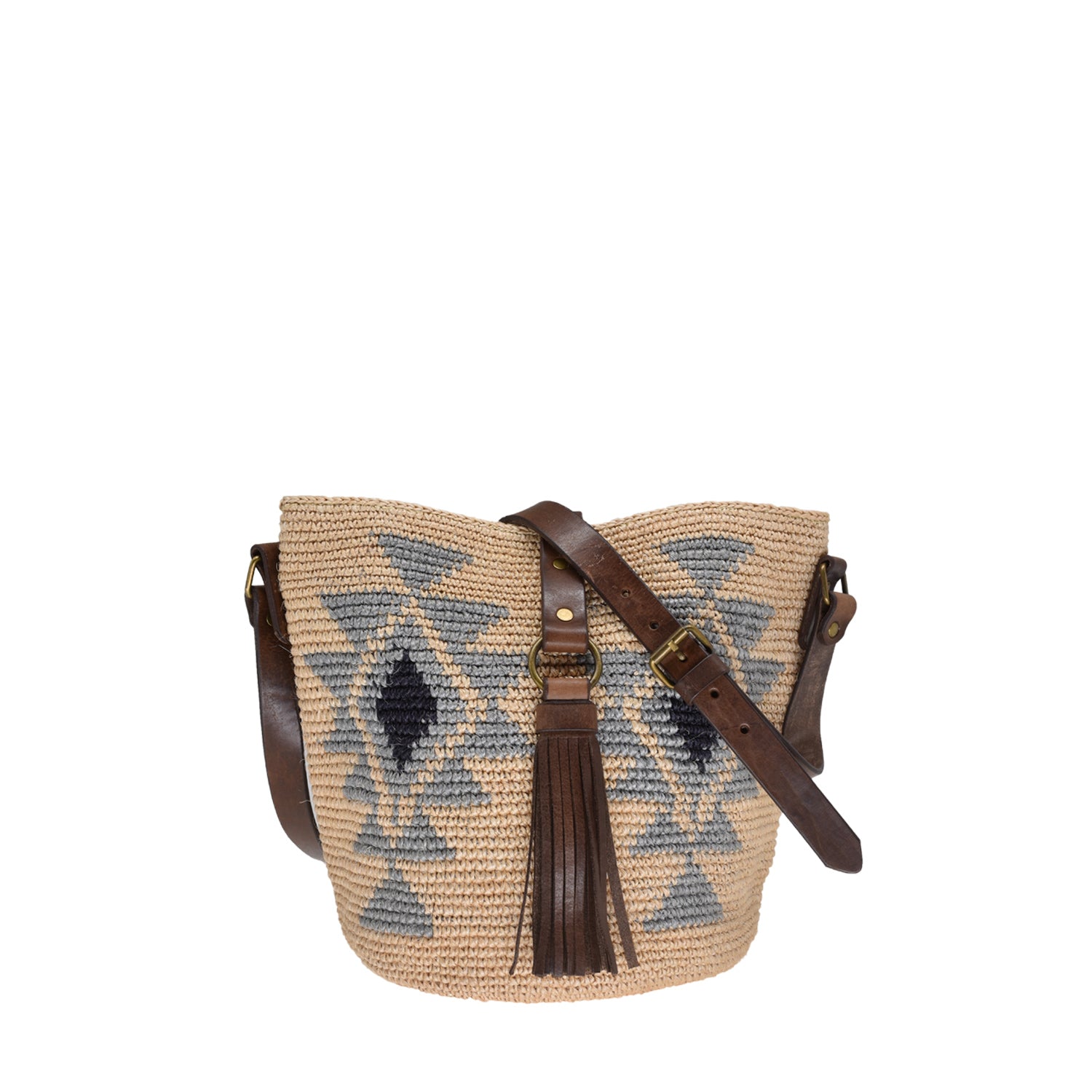 Agave straw handwoven bag with leather straps.
