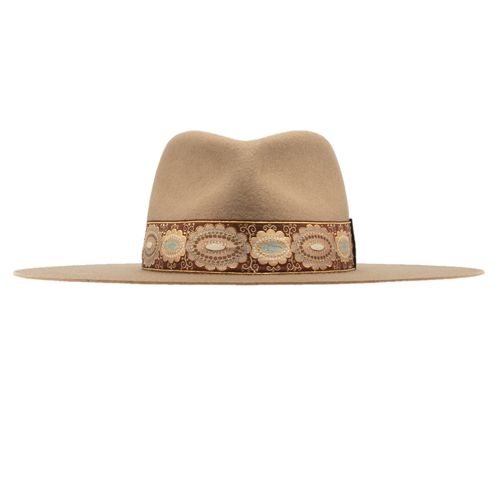 Ninakuru wool hat with vintage brocade ribbon.