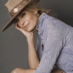 Ninakuru wool hat with vintage brocade ribbon.